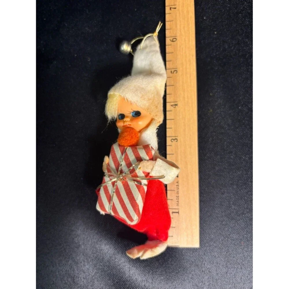 Vintage Kitschy Christmas Ornament Elf Pixie Made In Japan Sticker 6”